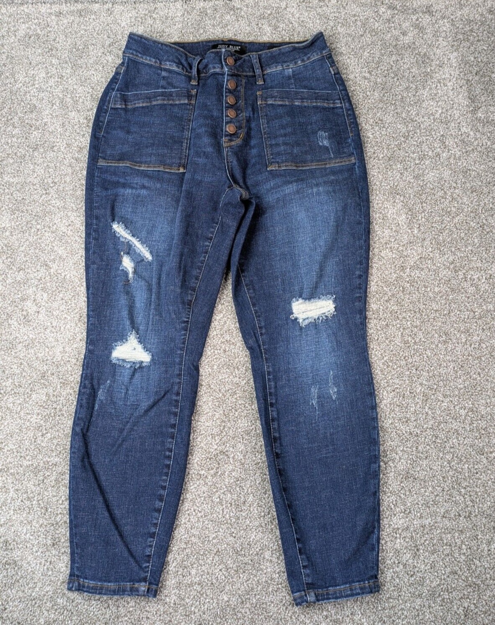 Judy Blue Jeans Women 14W Blue Denim Skinny External Button Fly Front Distressed